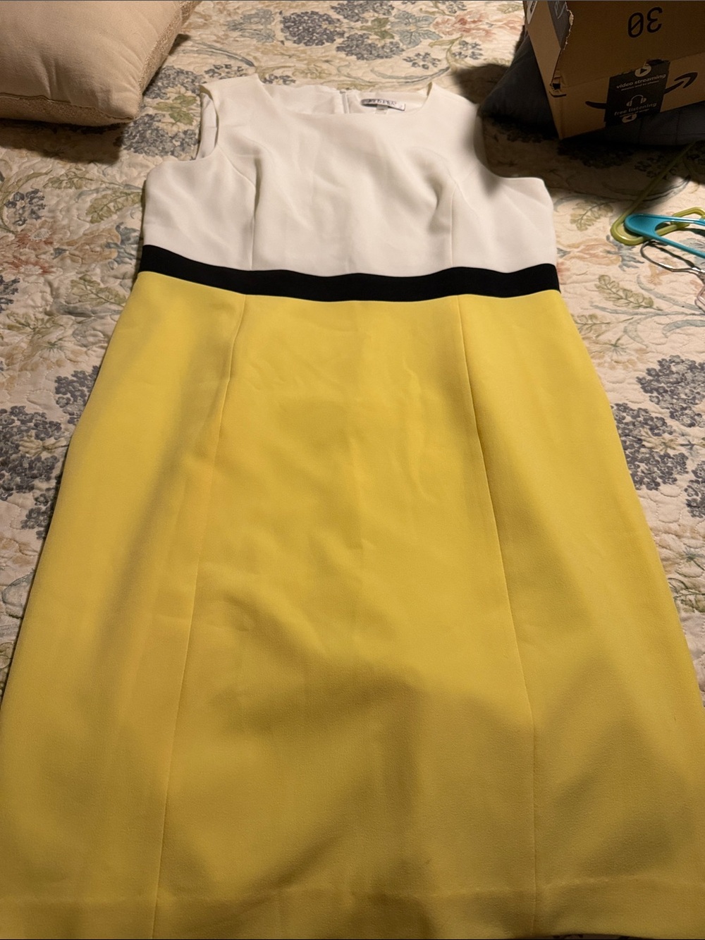 Kasper White, Black & Yellow Colorblock Midi Sheath Dress